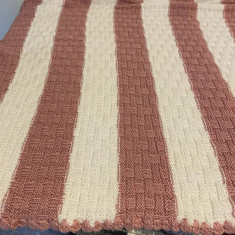 Vintage Chenille Waffle Knit Cozy Throw Blanket for Couch 59x38” Hand Knitted